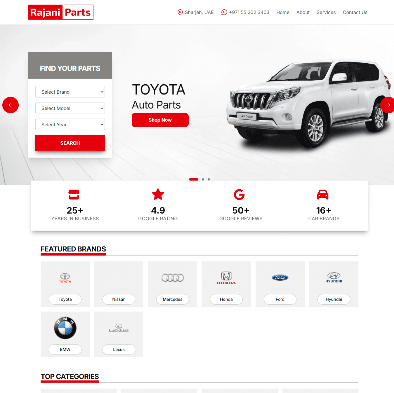 Rajani Auto Parts website preview